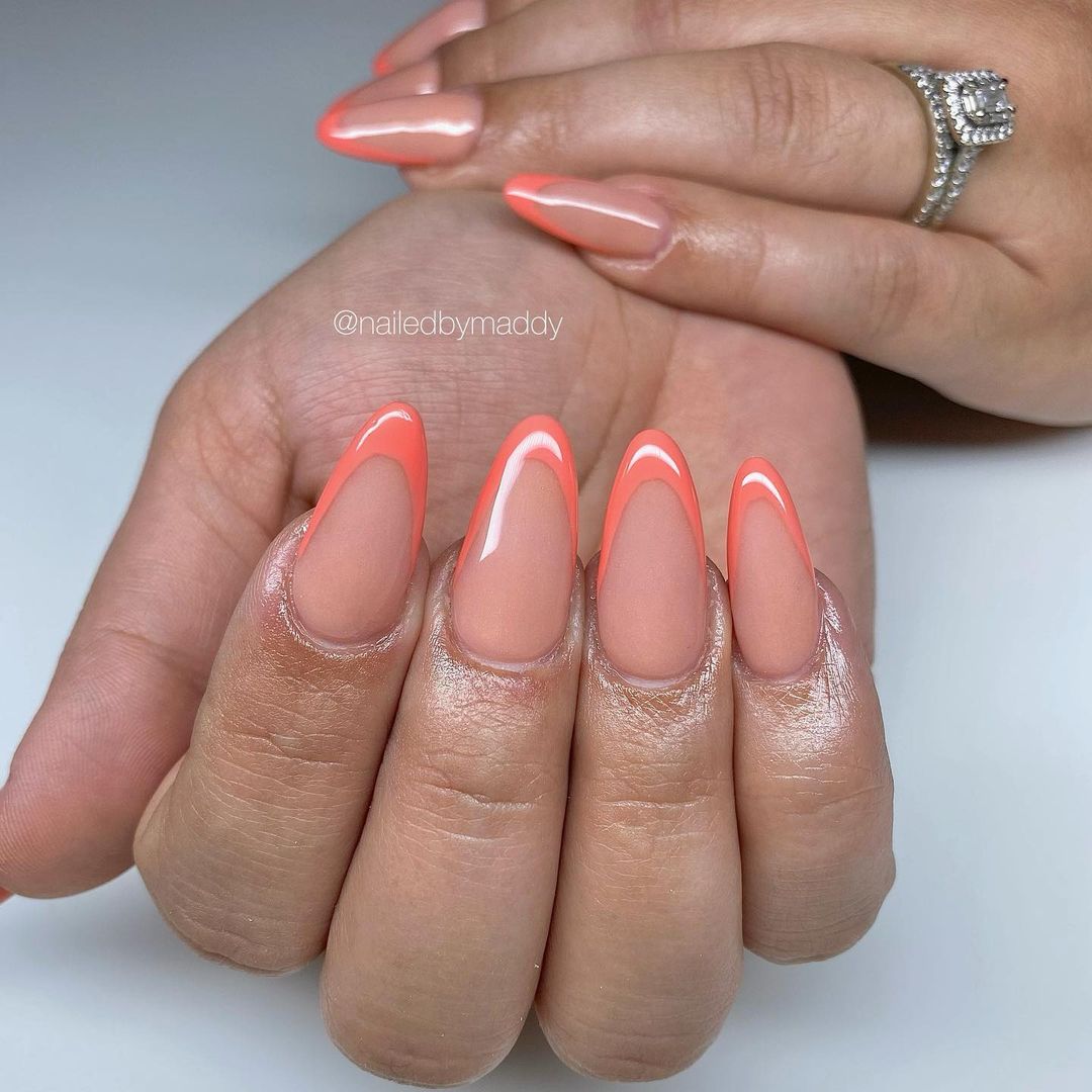 french manicure with coral pink soak off gel