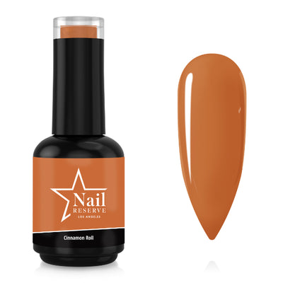 Bottle and nail swatch of Cinnamon Roll soak-off gel polish