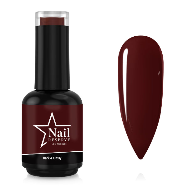 Bottle and nail swatch of Dark & Classy soak-off gel polish