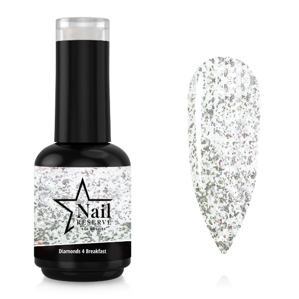 Bottle and nail swatch of Diamonds 4 Breakfast soak-off gel polish