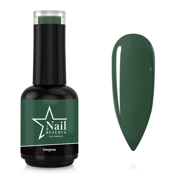 Bottle and nail swatch of Evergreen soak-off gel polish