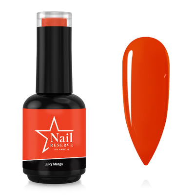 Bottle and nail swatch of Juicy Mango soak-off gel polish