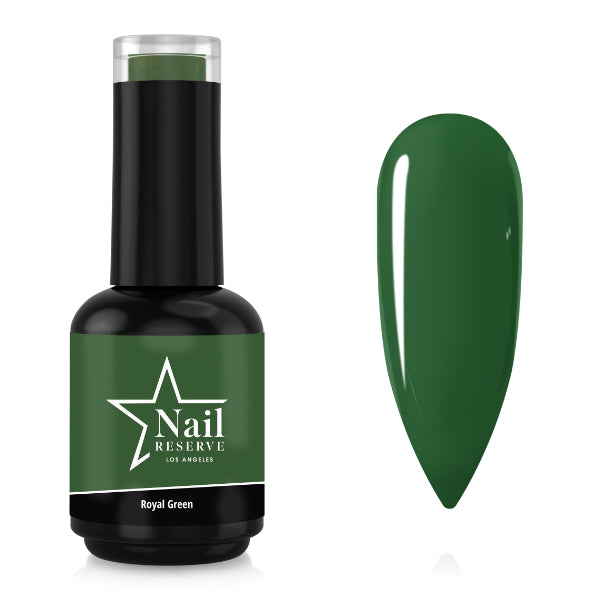 Bottle and nail swatch of Royal Green soak-off gel polish