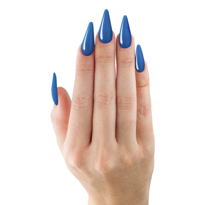 Full hand presentation of Blue Is The One soak-off gel polish