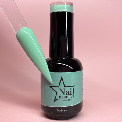 Bottle and nail swatch of Sea Foam soak-off gel polish