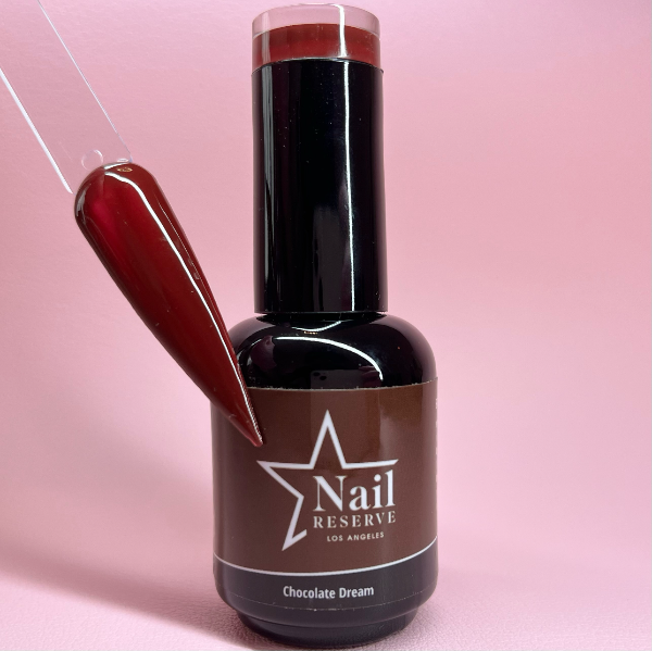 Bottle and nail swatch of Chocolate Dream soak-off gel polish