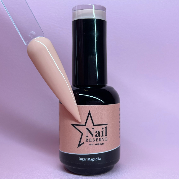 Bottle and nail swatch of Sugar Magnolia soak-off gel polish